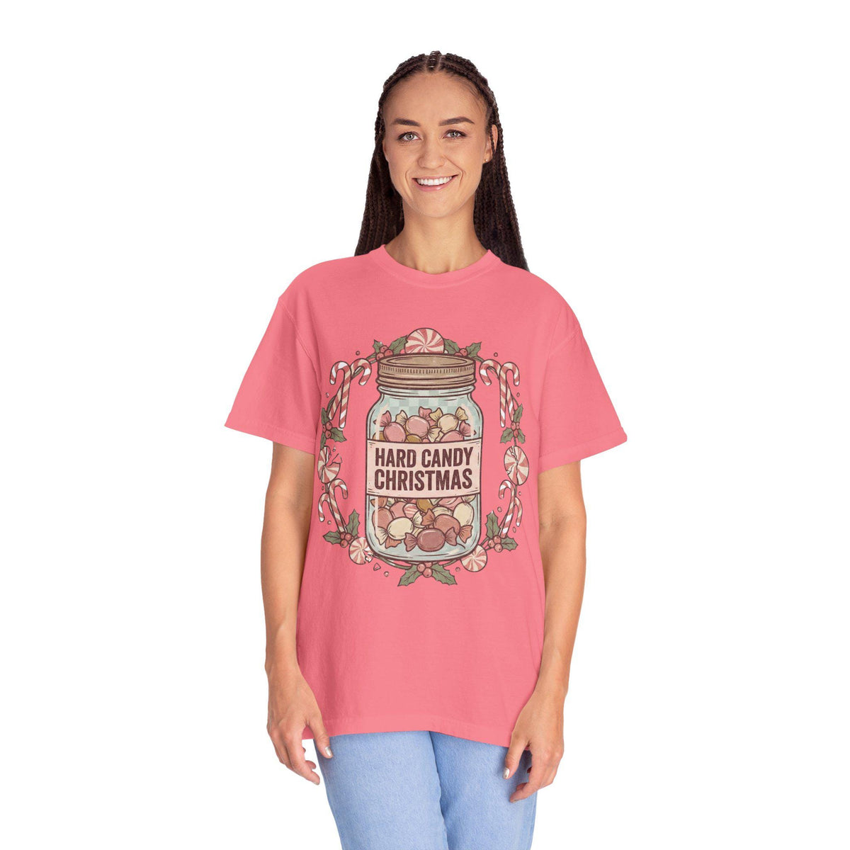 Mason Jar Hard Candy Christmas Wreath Comfort Colors 1717 T-shirt