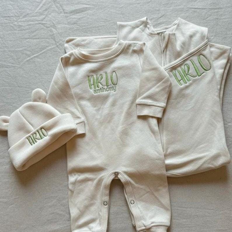 Personalized Newborn Gift Set – Custom Embroidered 4-Piece Outfit for Baby Boy or Girl