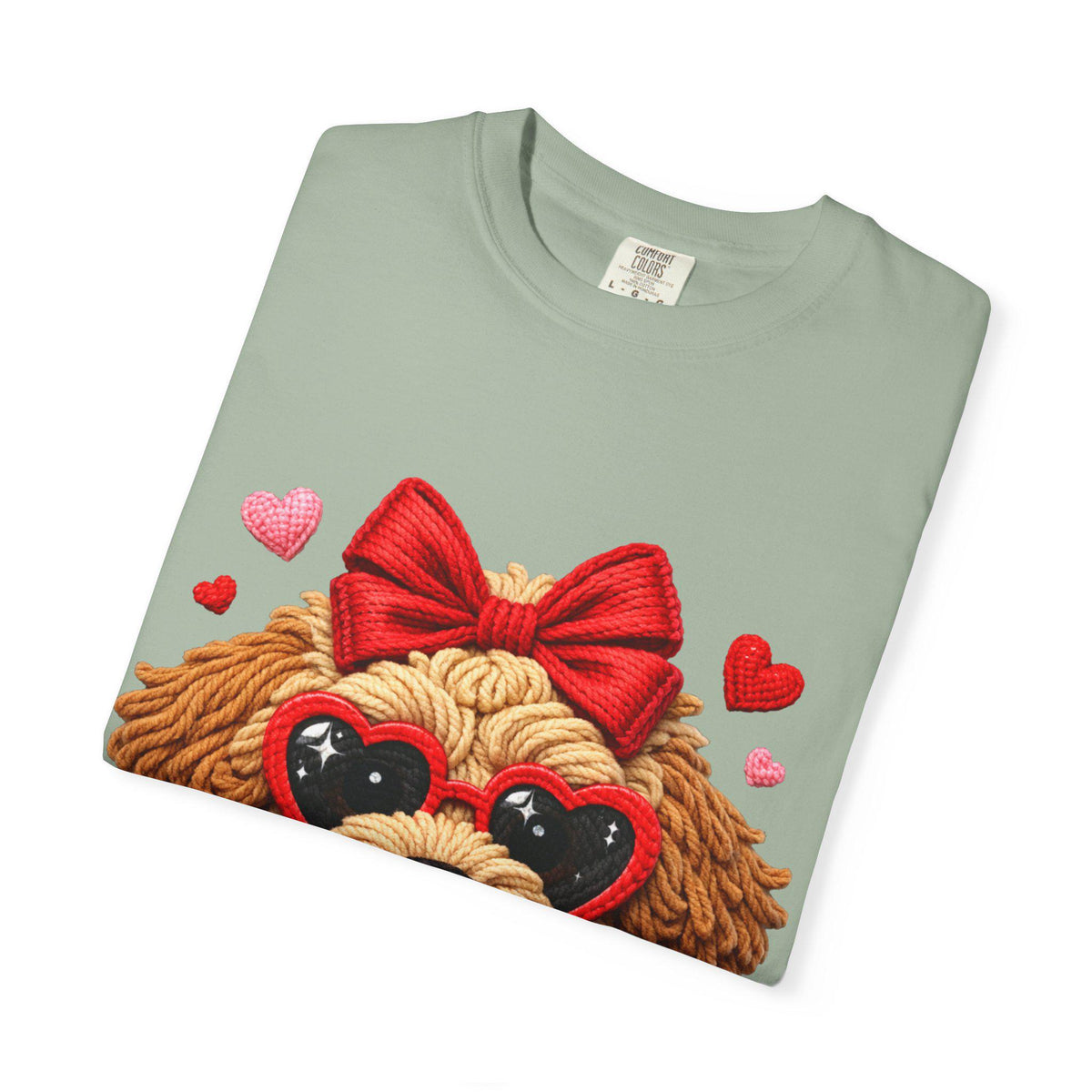 Faux Yarn Valentine Doodle with Heart Sunglasses T-Shirt | Dog Lollipop Design