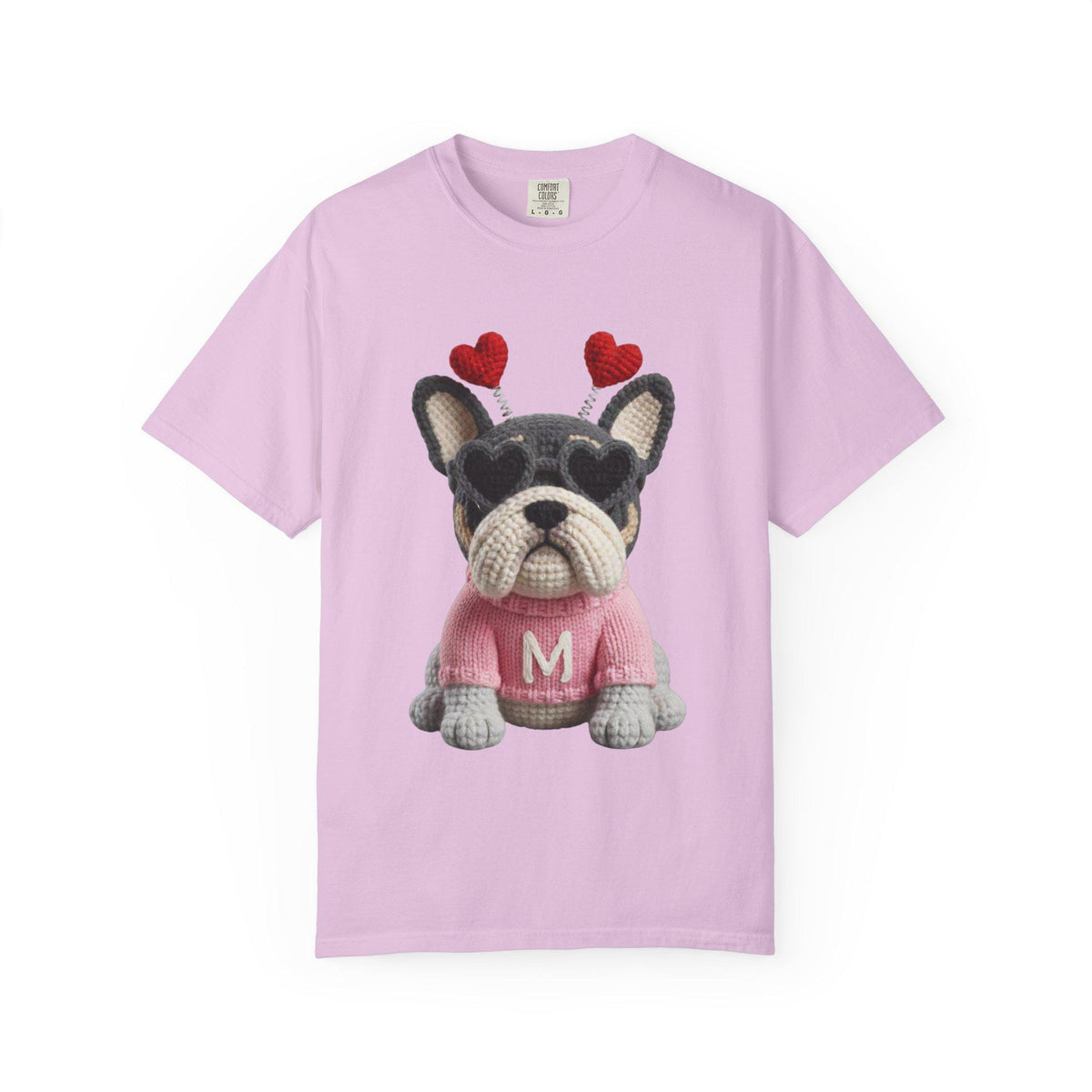 Faux Yarn Frenchie Valentines Day Tee Shirt