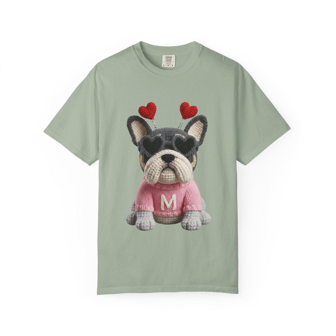 Faux Yarn Frenchie Valentines Day Tee Shirt