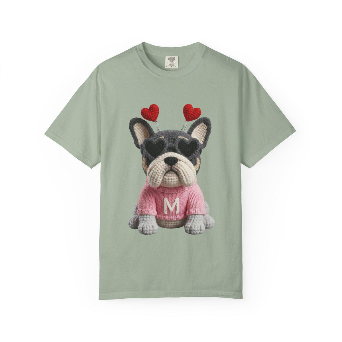 Faux Yarn Frenchie Valentines Day Tee Shirt