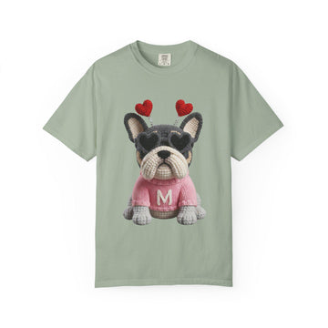 Faux Yarn Frenchie Valentines Day Tee Shirt
