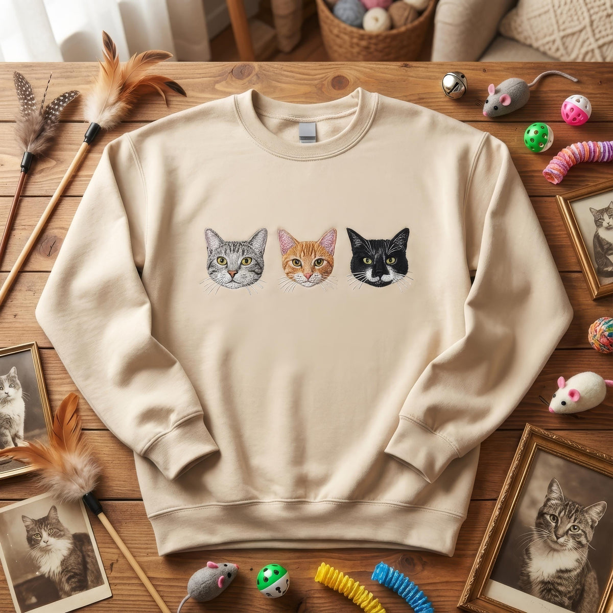 Custom Embroidered Pet Portrait Sweatshirt | Personalized Dog Cat Crewneck