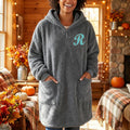 Custom Embroidered Plush Poncho Personalized Oversized Hoodie Blanket Port Authority BP42 Monogrammed Wearable Fleece