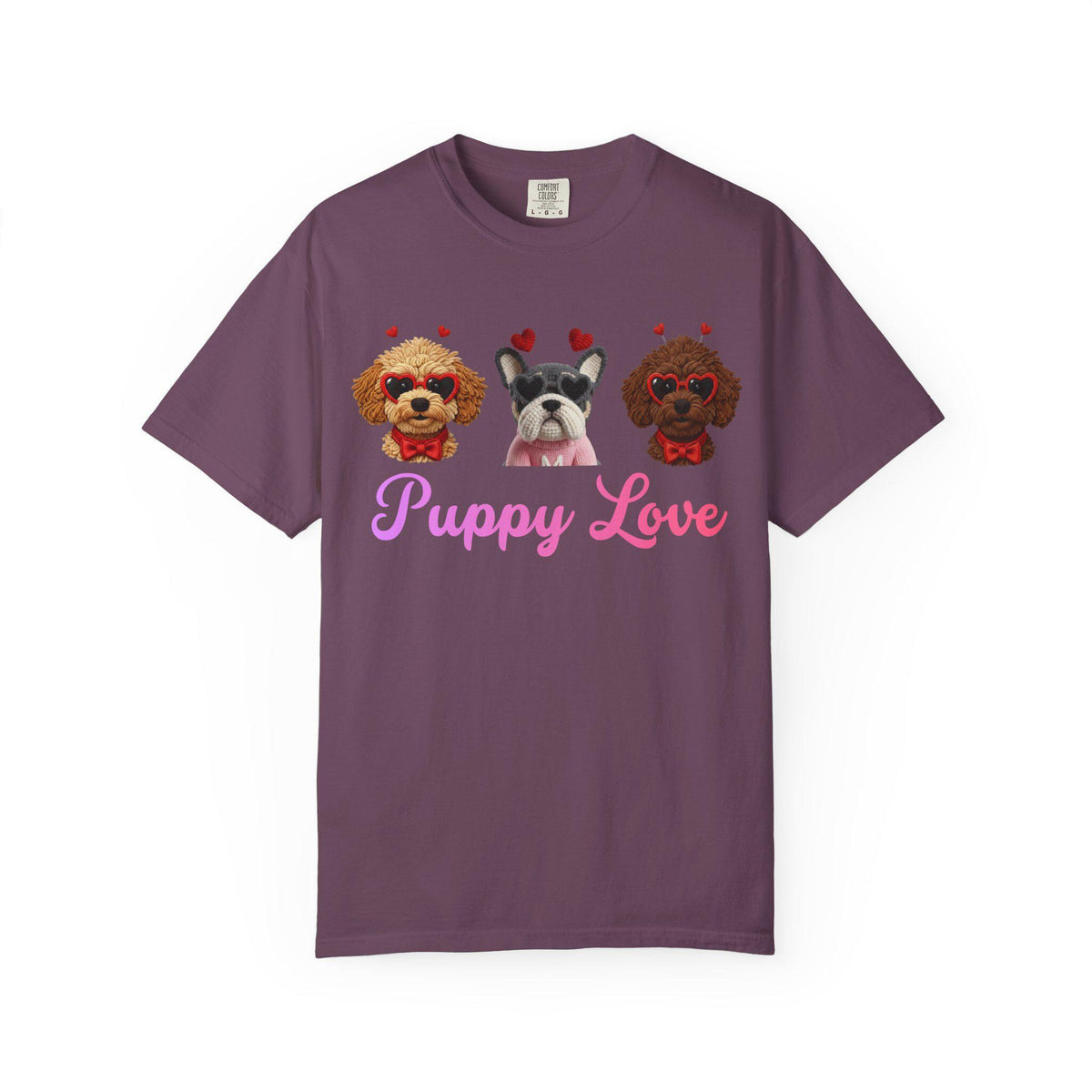 Puppy Love Comfort Colors T-Shirt | Dog Faces with Hearts