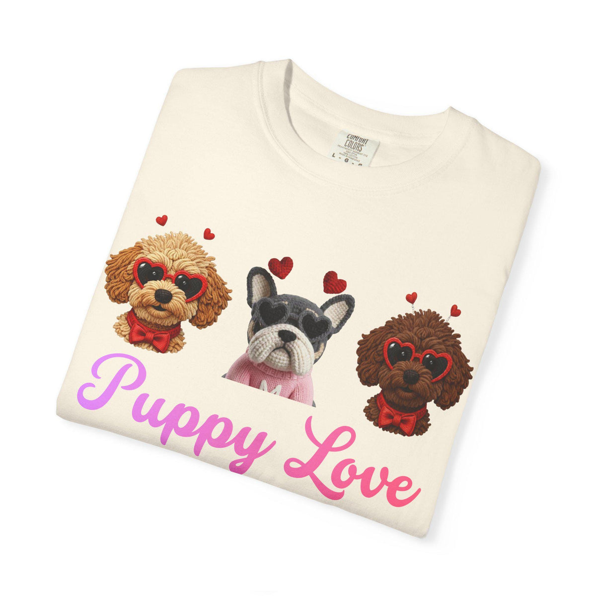 Puppy Love Comfort Colors T-Shirt | Dog Faces with Hearts