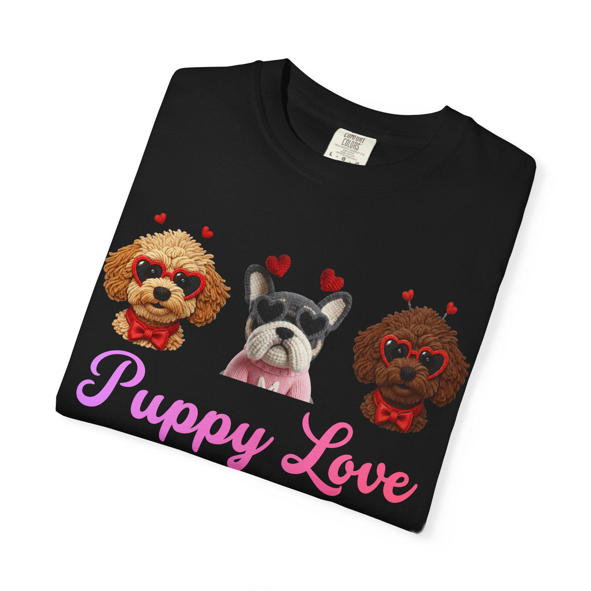 Puppy Love Comfort Colors T-Shirt | Dog Faces with Hearts