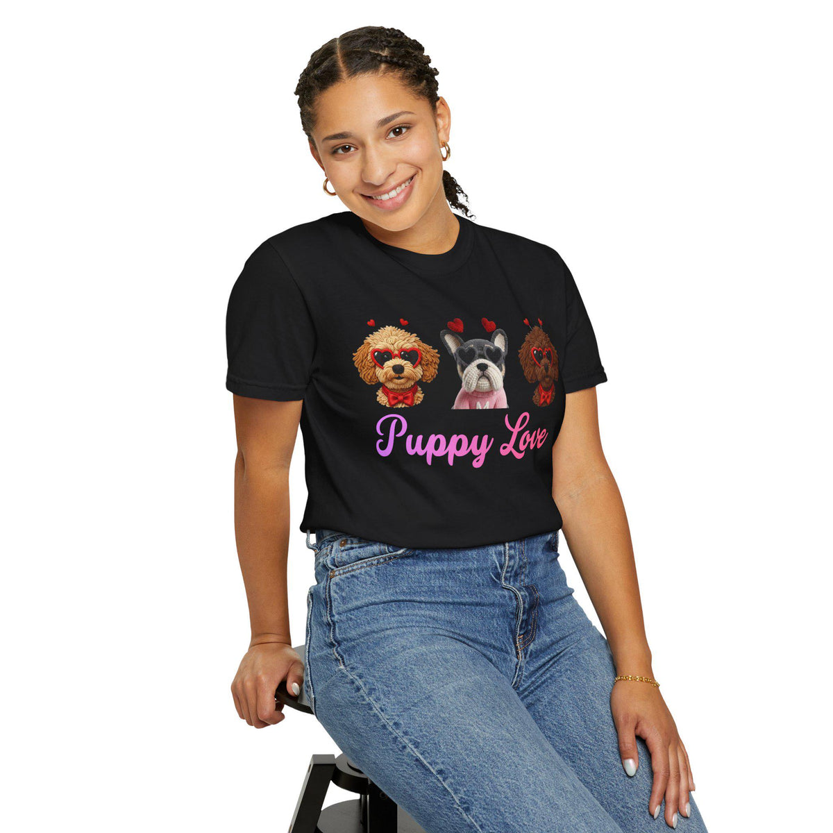 Puppy Love Comfort Colors T-Shirt | Dog Faces with Hearts