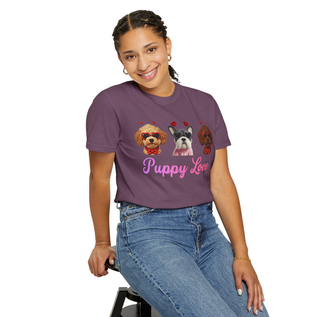 Puppy Love Comfort Colors T-Shirt | Dog Faces with Hearts