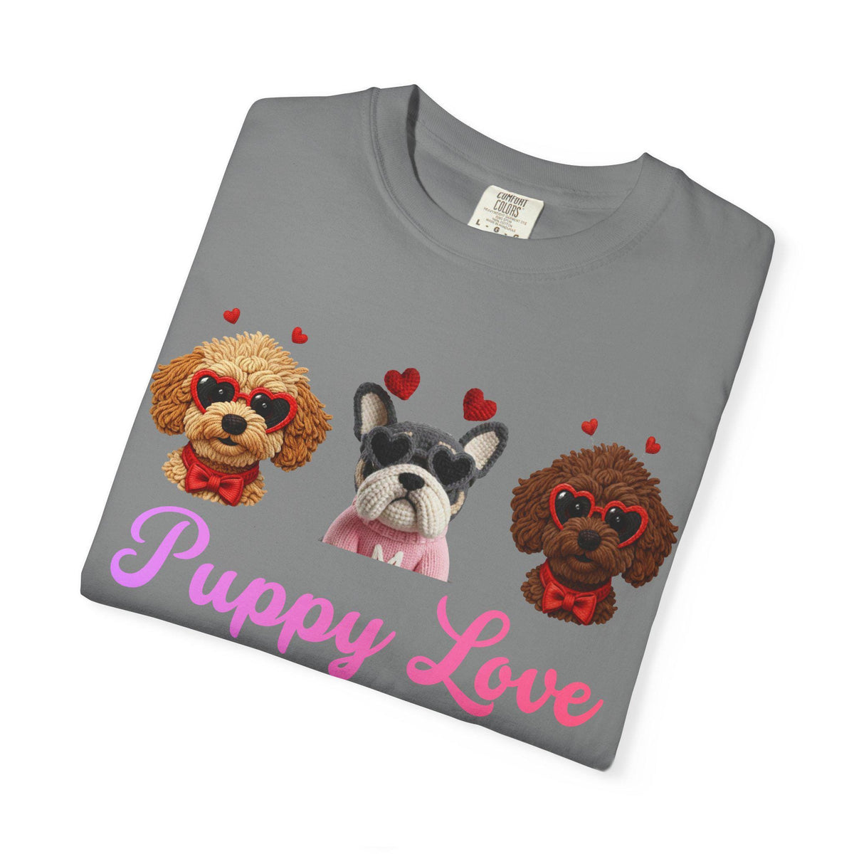 Puppy Love Comfort Colors T-Shirt | Dog Faces with Hearts