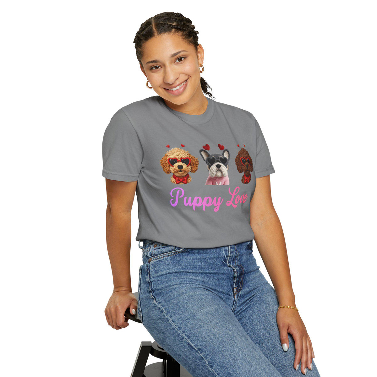 Puppy Love Comfort Colors T-Shirt | Dog Faces with Hearts