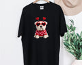 Faux Crochet Bulldog with Heart Sunglasses Comfort Colors Valentine Shirt