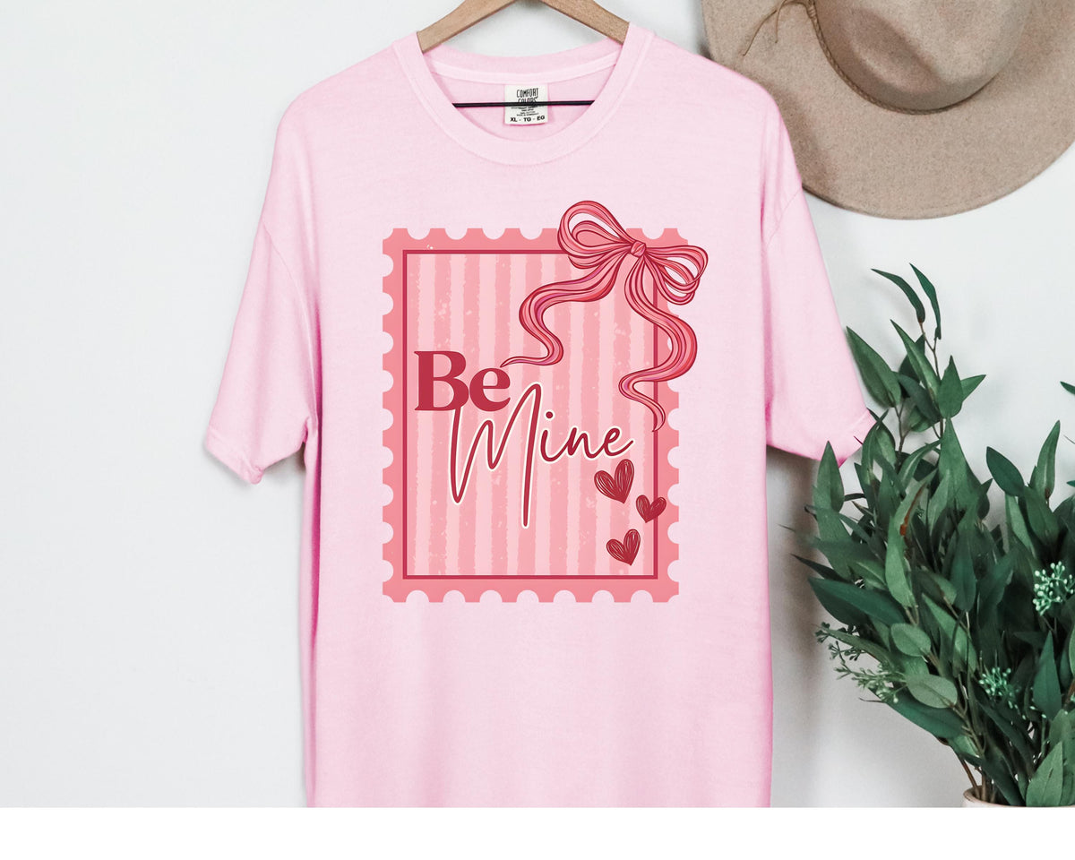 Coquette Valentine's Day Stamp Shirt | Comfort Colors 1717 | Pink Bow Be Mine Tee