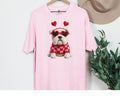 Bulldog with Heart Sunglasses Faux Crochet Valentine T-shirt