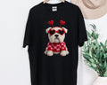 Bulldog with Heart Sunglasses Faux Crochet Valentine T-shirt