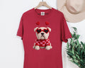 Bulldog with Heart Sunglasses Faux Crochet Valentine T-shirt