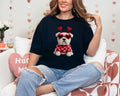 Bulldog with Heart Sunglasses Faux Crochet Valentine T-shirt