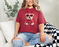 Bulldog with Heart Sunglasses Faux Crochet Valentine T-shirt