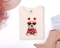 Bulldog with Heart Sunglasses Faux Crochet Valentine T-shirt