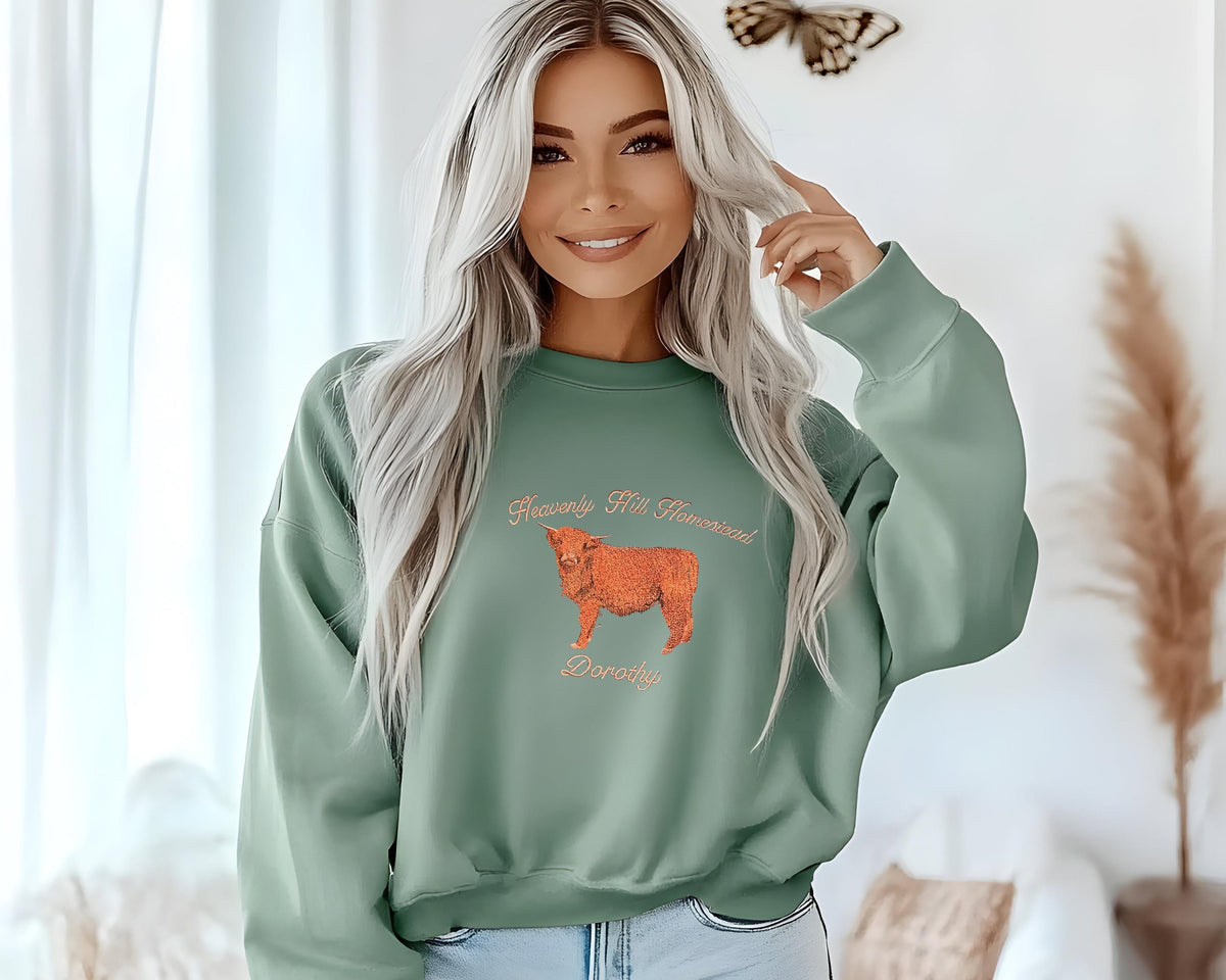 Custom Embroidered Highland Cow Comfort Colors Crewneck Sweatshirt