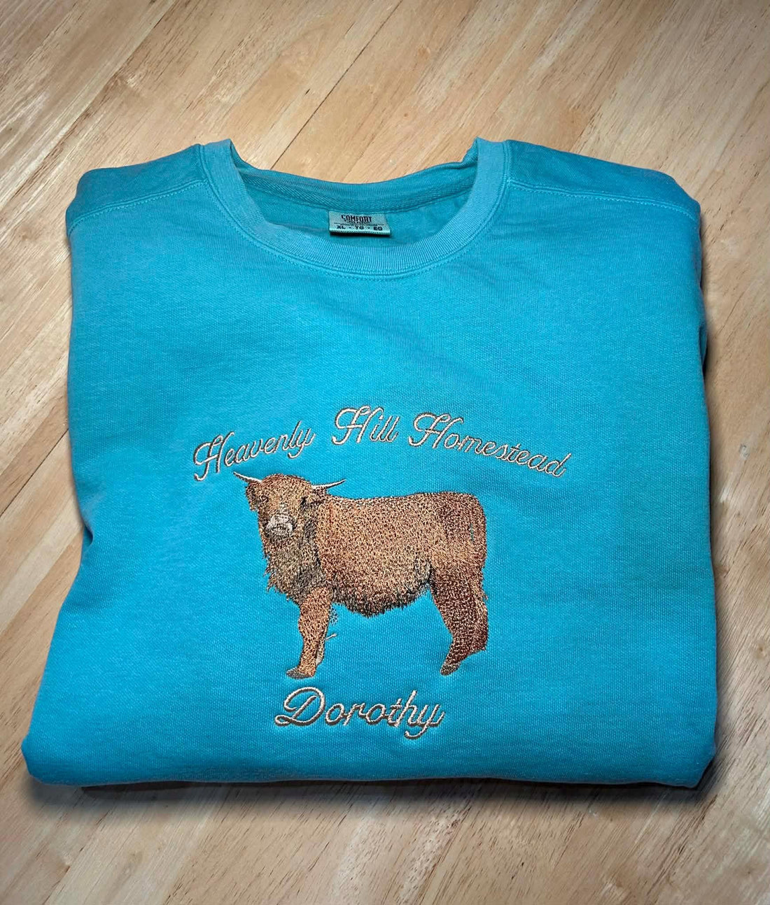 Custom Embroidered Highland Cow Comfort Colors Crewneck Sweatshirt