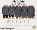 Custom embroidered Highland Cow sweatshirt size chart