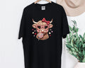 Highland Cow Valentine T-Shirt, Heart Glasses, Coquette Farmhouse Tee