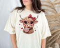 Highland Cow Valentine T-Shirt, Heart Glasses, Coquette Farmhouse Tee