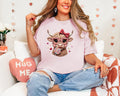 Highland Cow Valentine T-Shirt, Heart Glasses, Coquette Farmhouse Tee