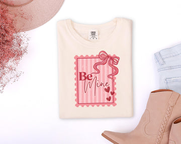 Coquette Valentine's Day Stamp Shirt | Comfort Colors 1717 | Pink Bow Be Mine Tee