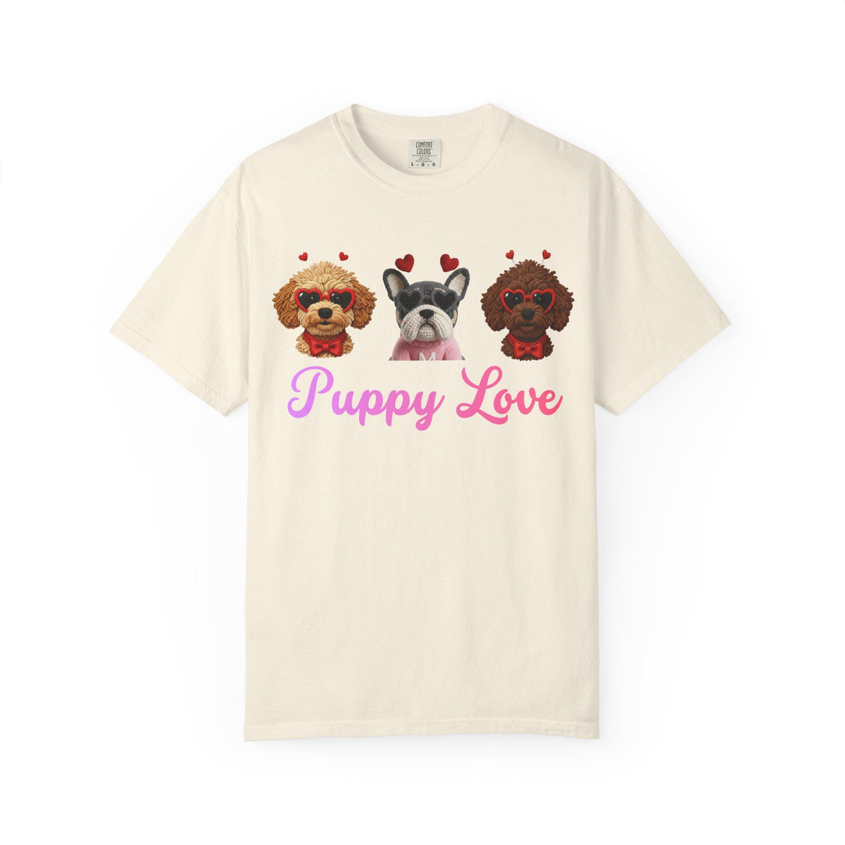 Puppy Love Comfort Colors T-Shirt | Dog Faces with Hearts