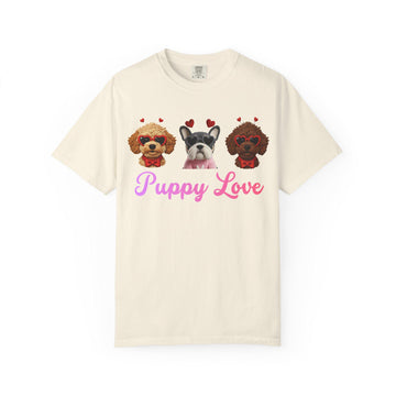 Puppy Love Comfort Colors T-Shirt | Dog Faces with Hearts