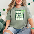 Happy Go Lucky Vintage Stamp T-Shirt | Green Coquette Bow Striped