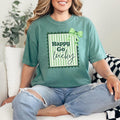 Happy Go Lucky Vintage Stamp T-Shirt | Green Coquette Bow Striped