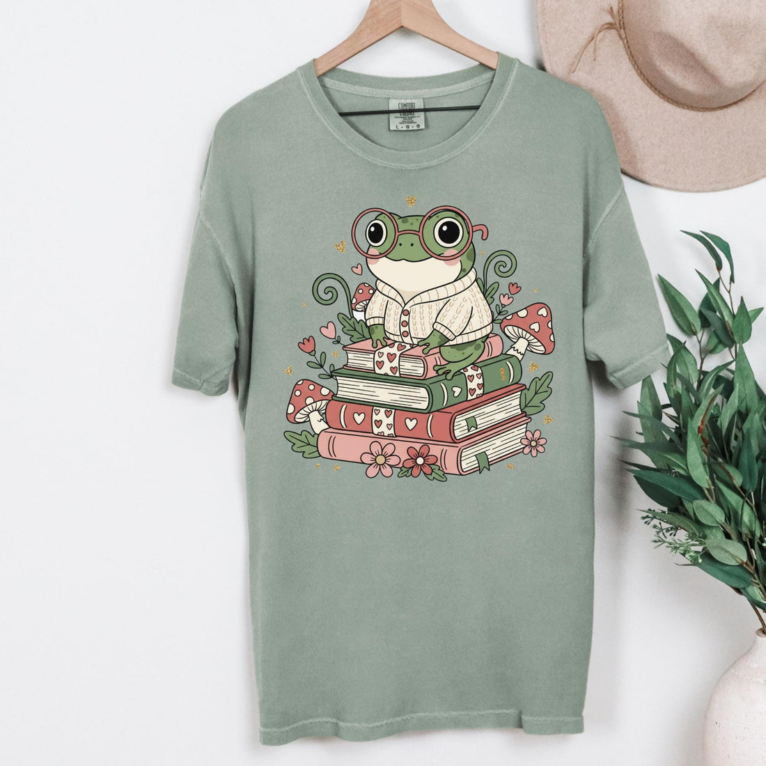 Cottage Core Frog Book Stack T-shirt