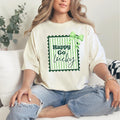 Happy Go Lucky Vintage Stamp T-Shirt | Green Coquette Bow Striped