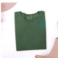 Custom business merch tee fabric detail, garment-dyed cotton