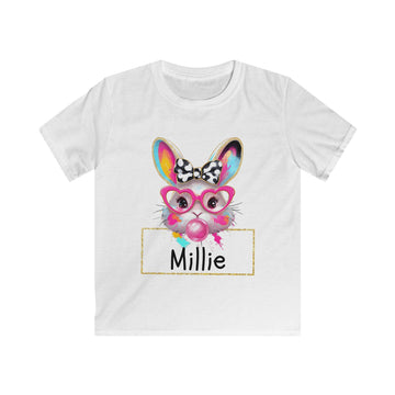Custom Name Bunny Shirt, Bubblegum Bunny Tee, Retro Heart Glasses Rabbit Gildan Softstyle T-shirt