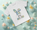 Personalized Watercolor Bunny Baseball Cap Shirt for Boys, Custom Easter Name Tee