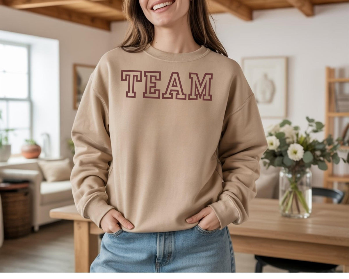 Custom Embroidered Gildan 18000 Varsity "TEAM" Oversized Sweatshirt | Personalized Collegiate Crewneck