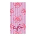Pink Coquette Bow Beach Towel | Personalized Name Custom Print