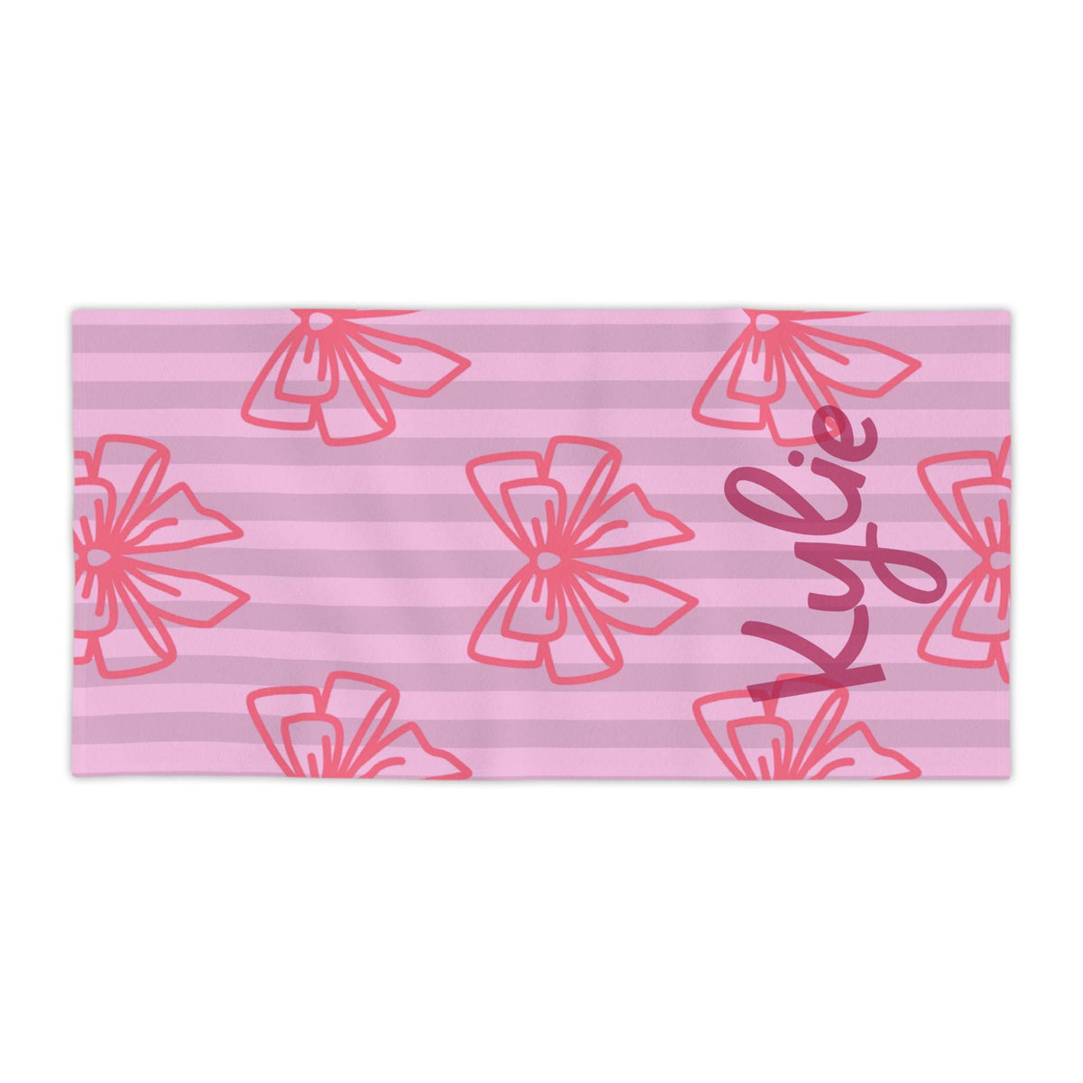 Pink Coquette Bow Beach Towel | Personalized Name Custom Print
