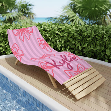 Pink Coquette Bow Beach Towel | Personalized Name Custom Print