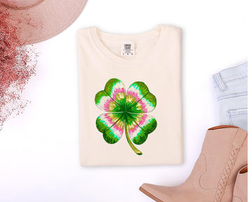 Tie-Dye Four-Leaf Clover T-Shirt | St. Patrick's Day Shamrock Tee