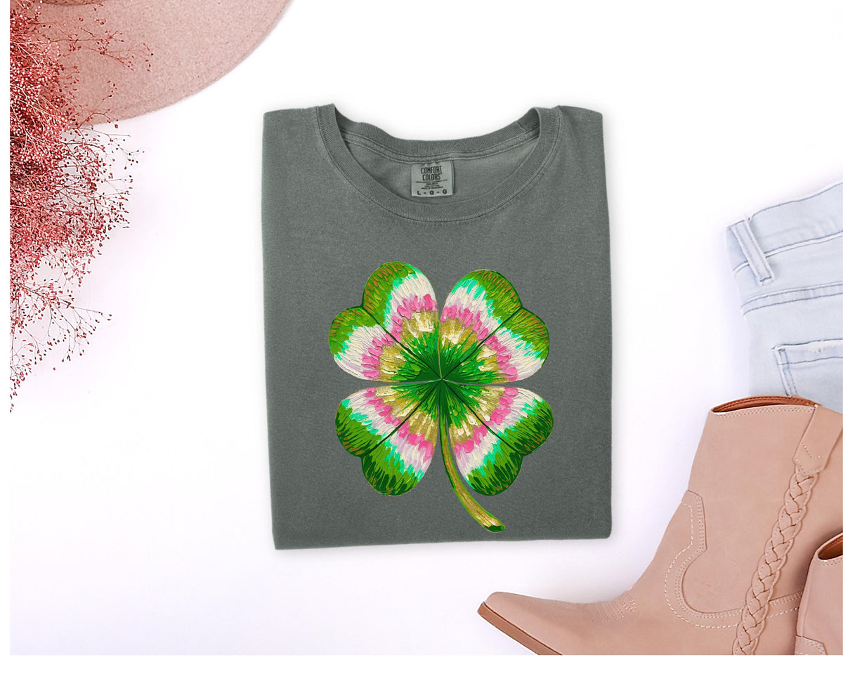 Tie-Dye Four-Leaf Clover T-Shirt | St. Patrick's Day Shamrock Tee