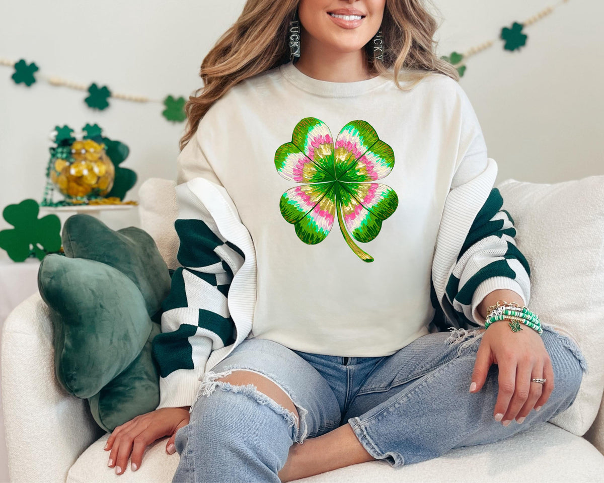 Tie-Dye Four-Leaf Clover T-Shirt | St. Patrick's Day Shamrock Tee