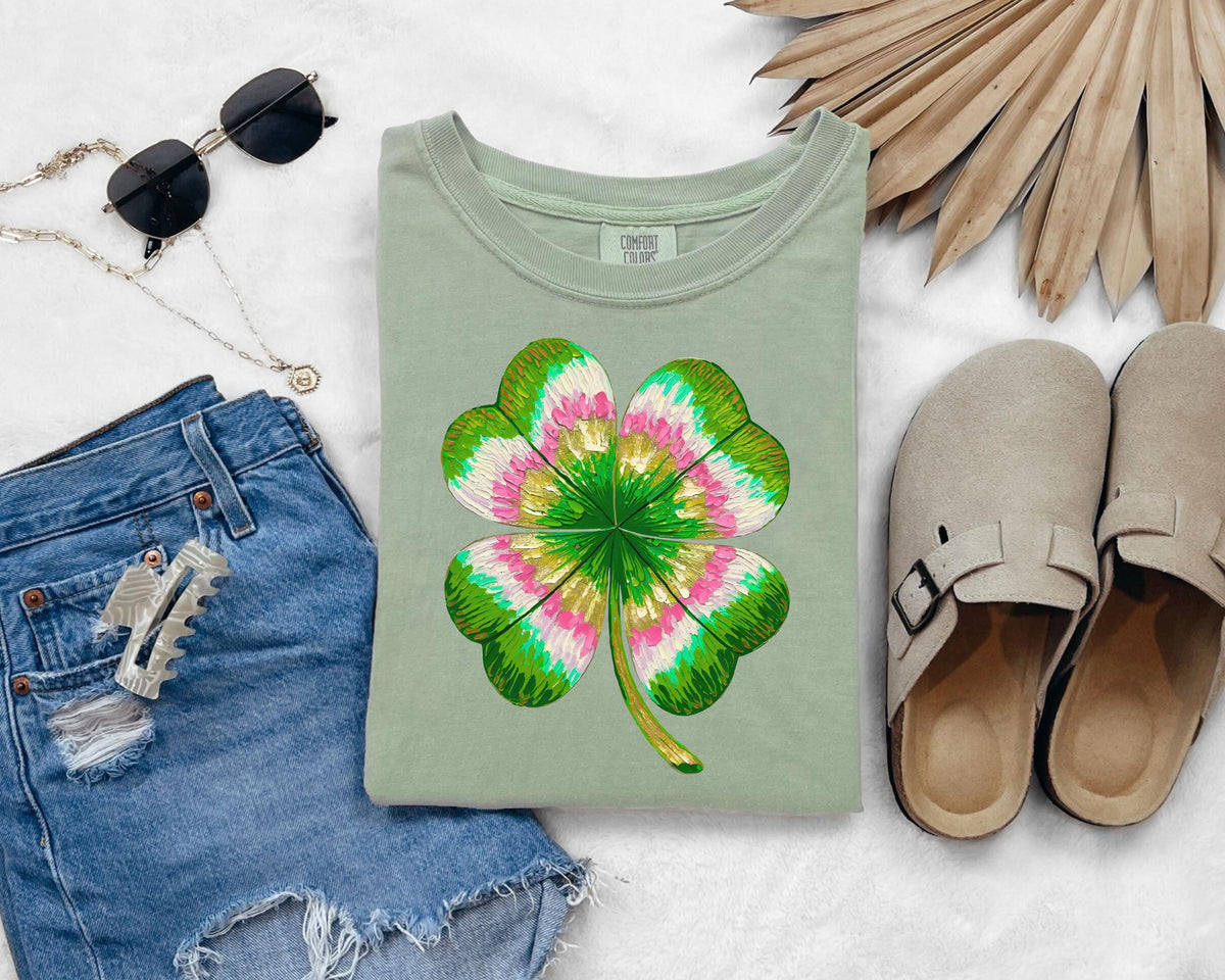 Tie-Dye Four-Leaf Clover T-Shirt | St. Patrick's Day Shamrock Tee