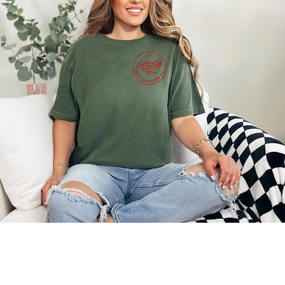 Embroidered logo tee shown in Light Green colorway