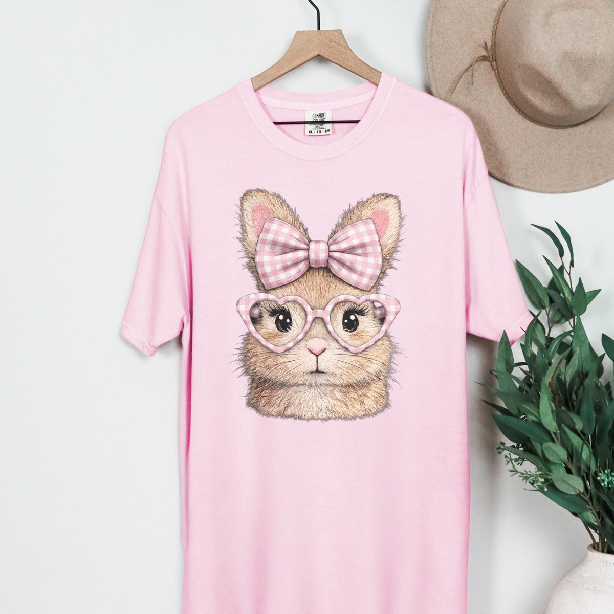 Easter Bunny with Gingham Bow and Heart Glasses T-Shirt